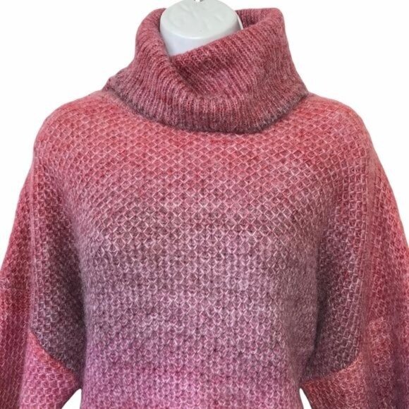 NEW ENTRO Ombre Turtleneck Sweater Sunset Stripe Drop Shoulders Pink Women's L - Picture 5 of 10